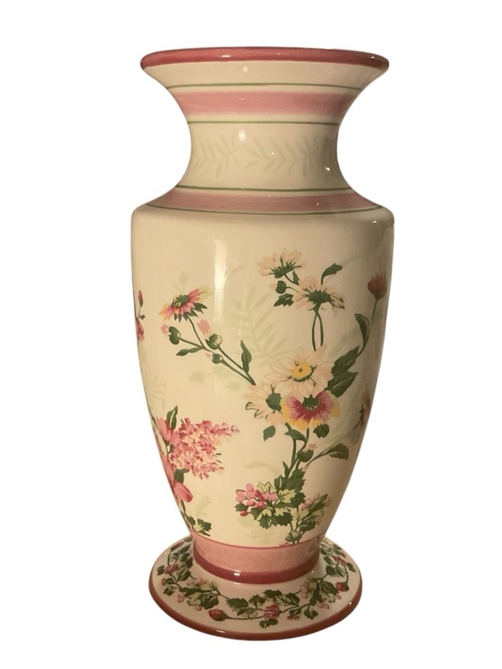 Laura Ashley Cream Vase with Pink and Green Floral Pattern